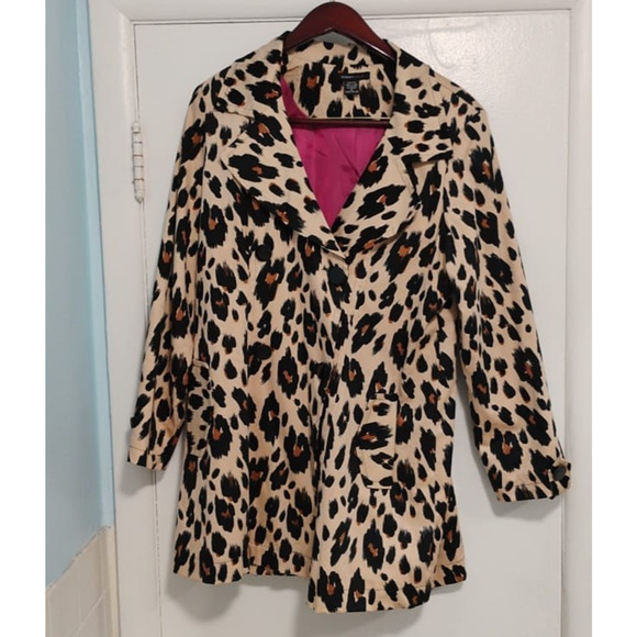 Robert Louis Womens Cotton Animal Print Tan Black Trench Coat Belted XL leopard - Picture 8 of 15